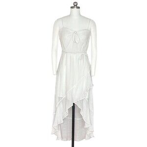 By By Dress Womens Size Small White High-Low Midi Tie-Front Ruffle Hem